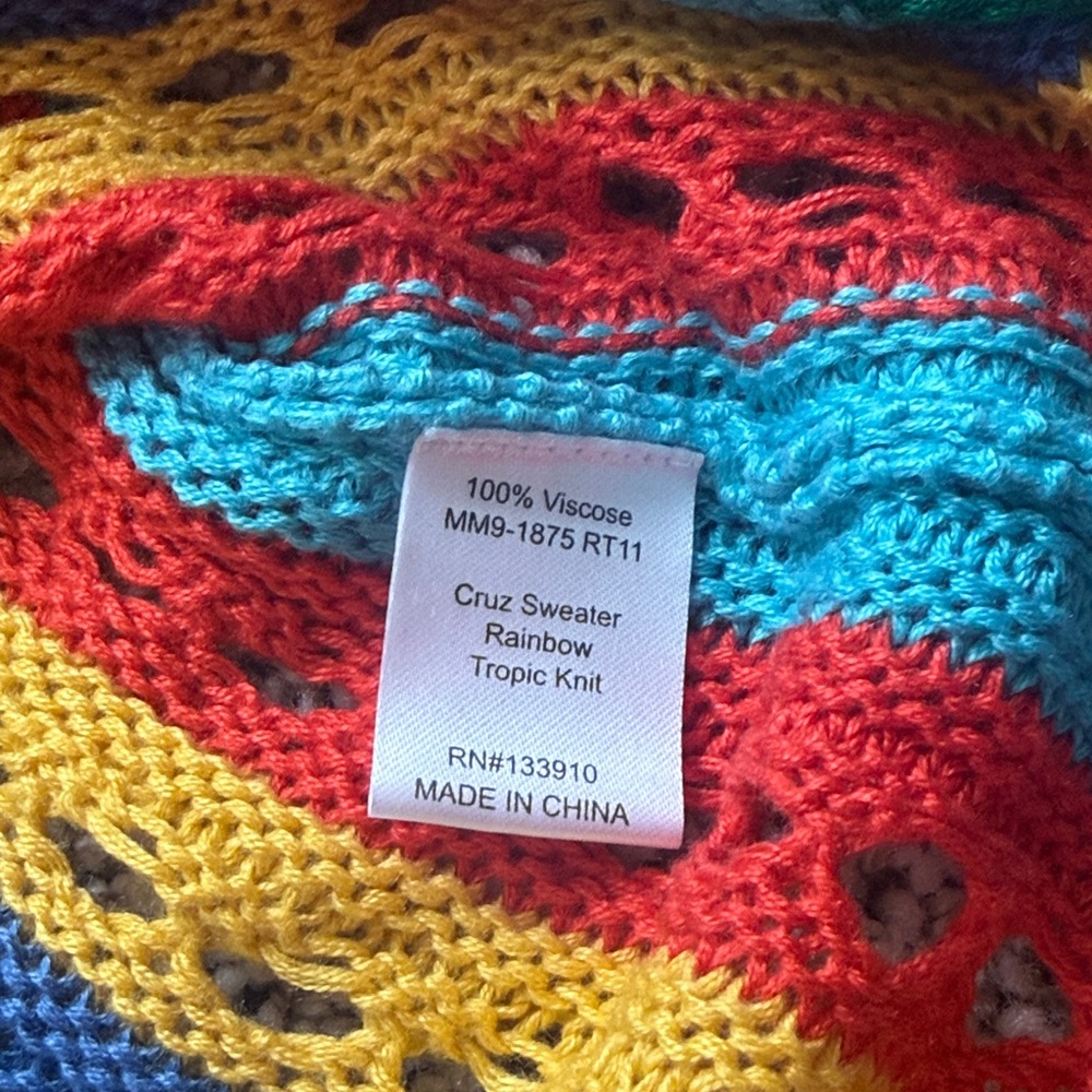 Show Me Your MuMu Cruz Rainbow Striped Perforated Colorful Knit Crochet Sweater - Picture 5 of 8
